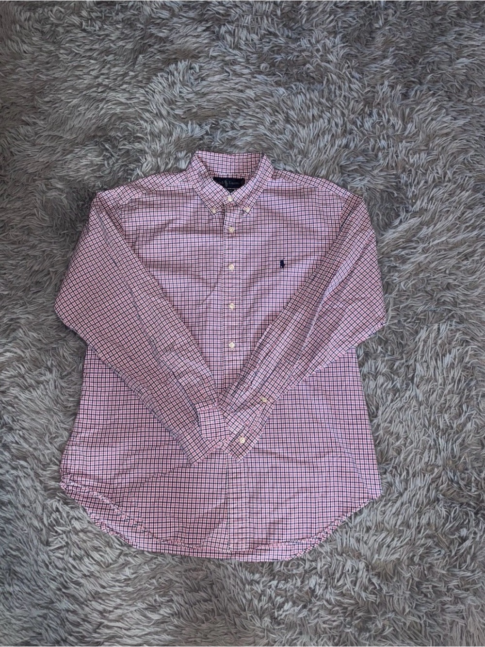 VTG Ralph Lauren Mens Classic Fit Plaid Pink Blue Long Sleeve Button Up Shirt XL
